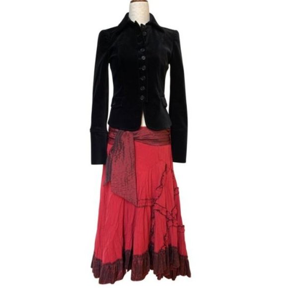Alberto Makali boho red crinkle pleated full skirt, NWOT - Picture 1 of 15
